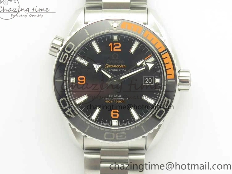 0501 Planet Ocean 43.5mm SS VSF 1:1 Best Edition Black Orange Bezel Black Dial on SS Bracelet A8900 Super Clone Breathable 8003